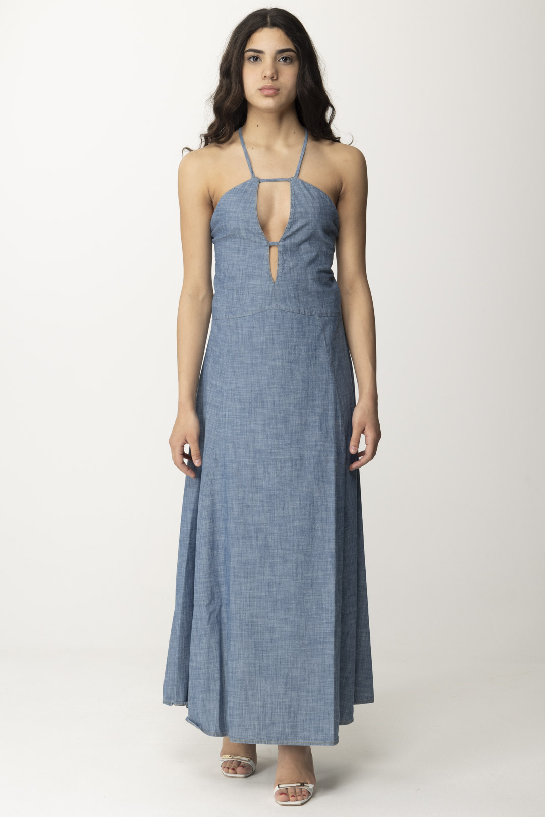 Preview: Semicouture Long chambray dress with cut-out CHAMBRAY