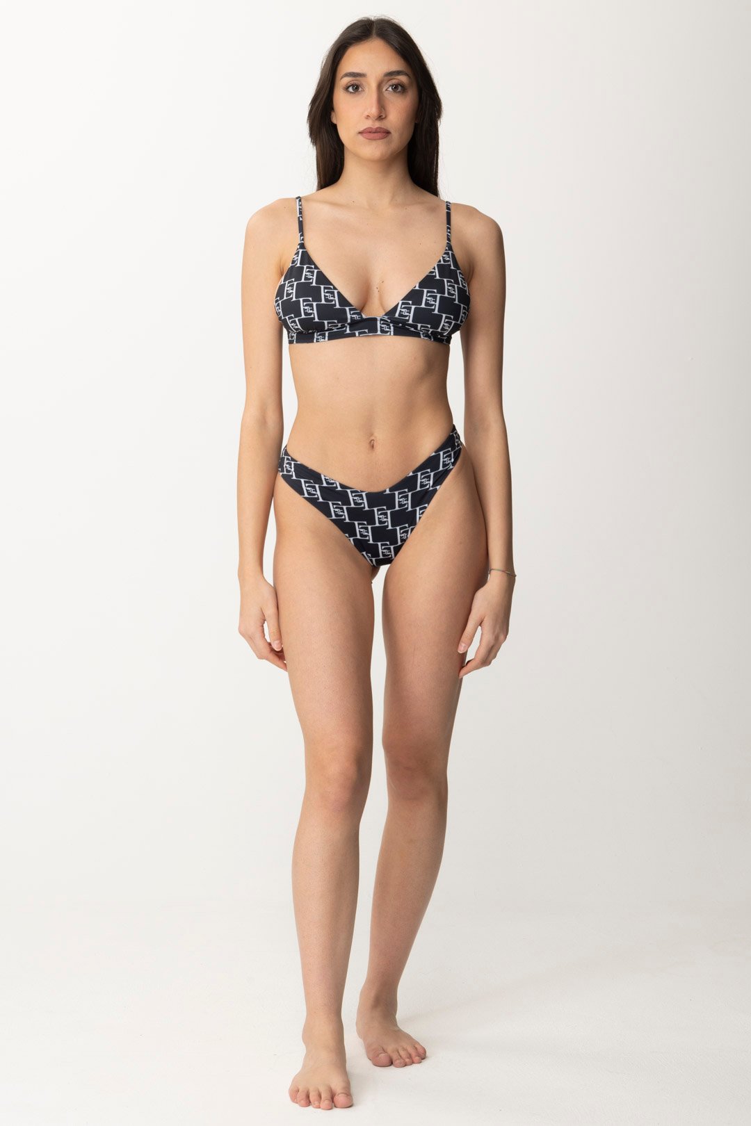 Aperçu: Elisabetta Franchi Bikini mit Logo-Print Nero/Burro