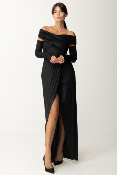 Dramèe  Long Dress with Draped Sleeves and Inserts DRFW23725 NERO