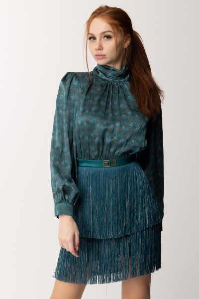 Elisabetta Franchi  Silk mini dress with fringes AB54137E2 PAVONE