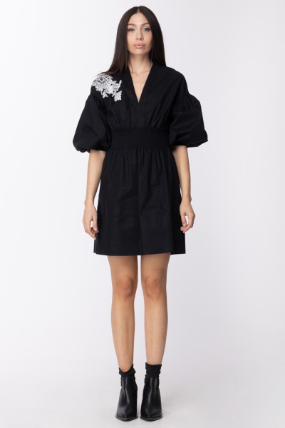 Twin-Set  Mini dress with floral embroidery and baloon sleeves 211TT2474 NERO