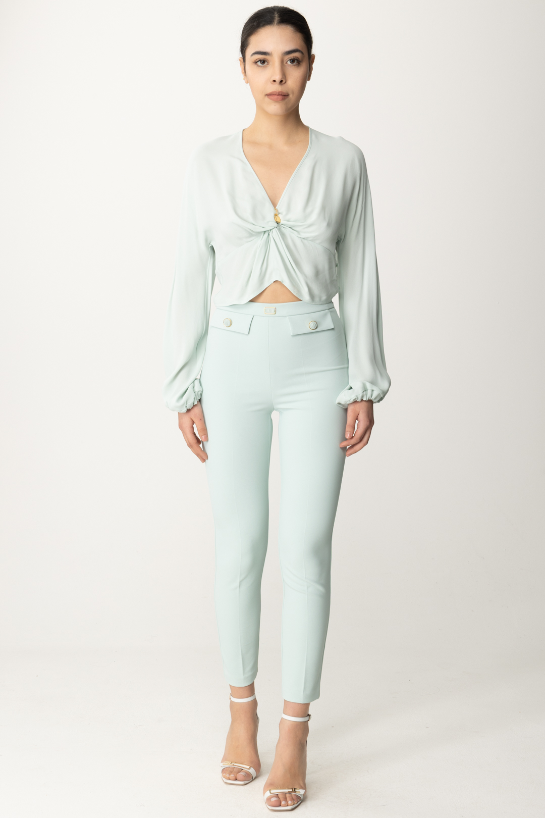 Preview: Elisabetta Franchi Cropped blouse with knot ACQUA