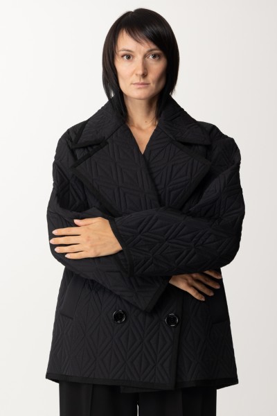 Elisabetta Franchi  Puchowa kurtka typu caban z satynowego żagla w romby PI65D36E2 NERO