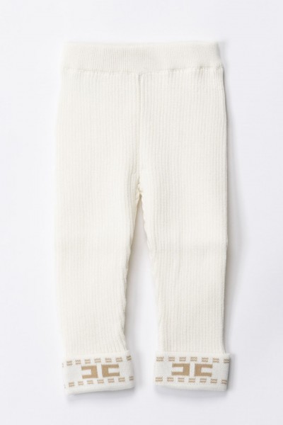 ELISABETTA FRANCHI BAMBINA  Leggings tricot con ricamo logo ENPA003CFL001.D348 IVORY/SAND