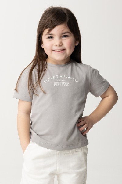 ELISABETTA FRANCHI BAMBINA  T-shirt with &quot;Reserved&quot; Print EGTS0790JE006.D332 LEAD/IVORY