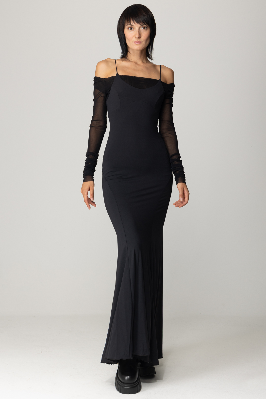 Preview: Aniye By Long dress with tulle insert Nero