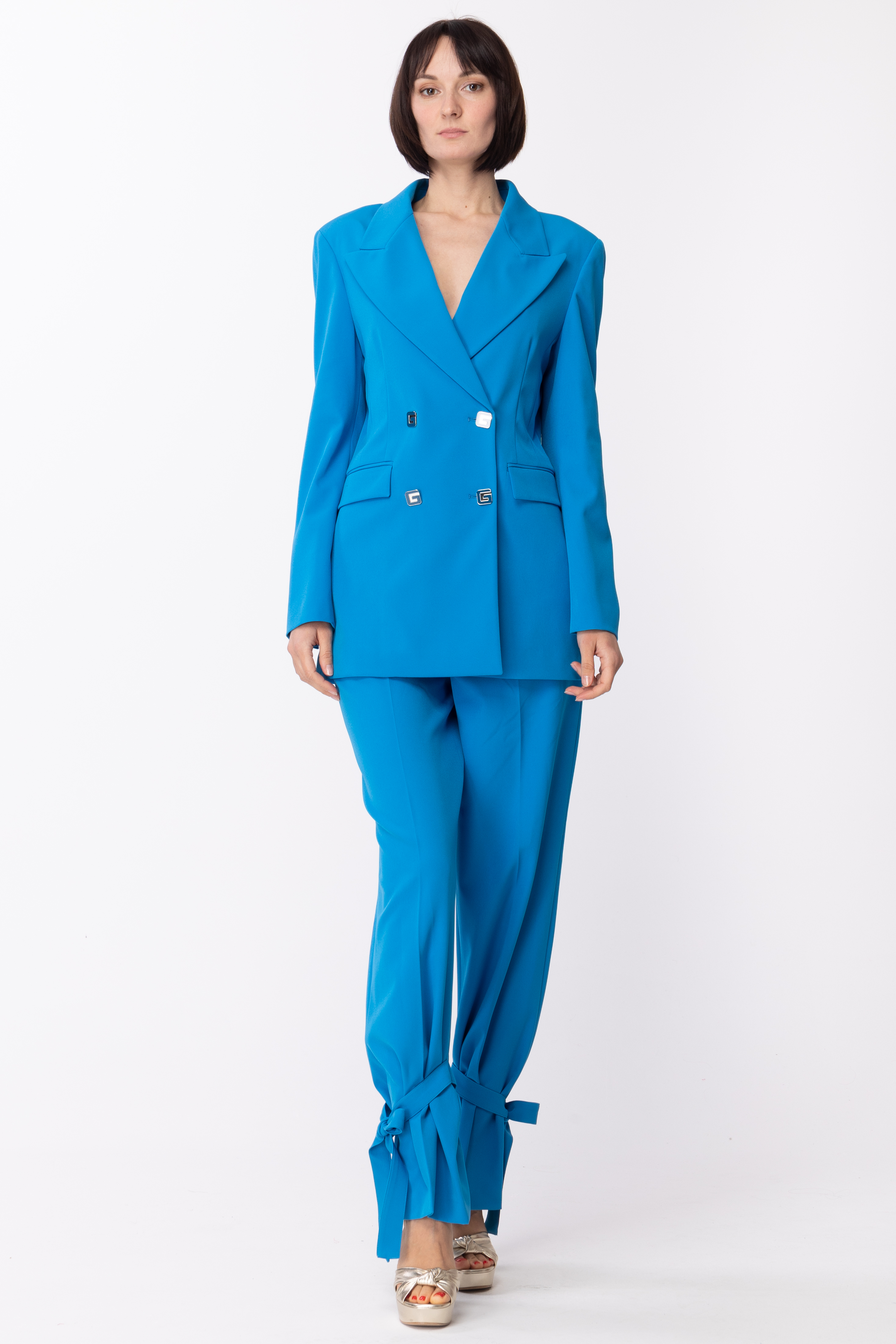 Preview: Gaelle Paris Trousers with ribbon at the bottom Blu Cobalto