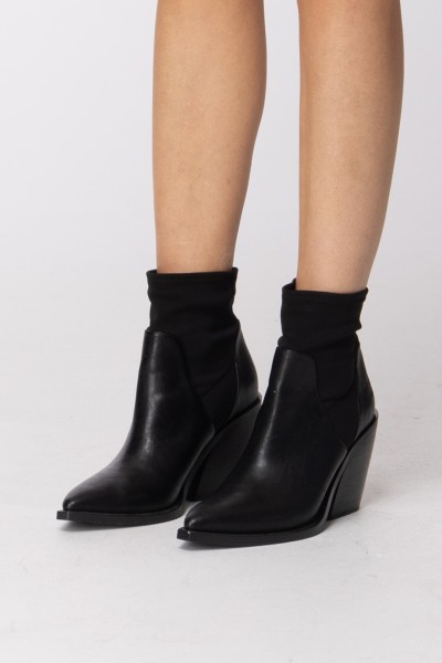 Twin-Set  My Twin - Leather ankle boots with stretch inserts 192MCT020 NERO