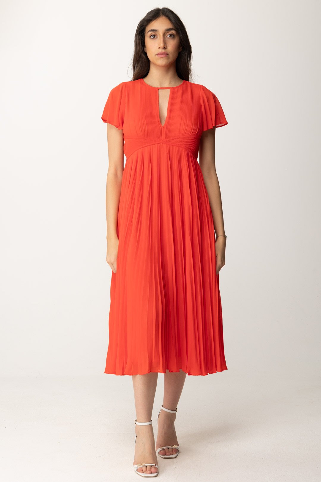 Preview: Michael Kors Pleated dress with V-neck SEA CORAL
