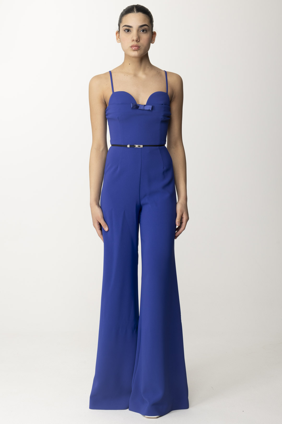 Preview: Elisabetta Franchi Satin Bow Jumpsuit with Strap BLUE INDACO