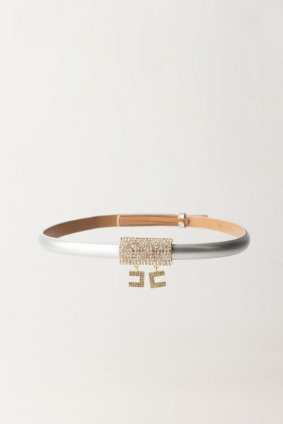 Elisabetta Franchi  Slim Belt with Jewel Pendant Logo CT16S42E2 ARGENTO