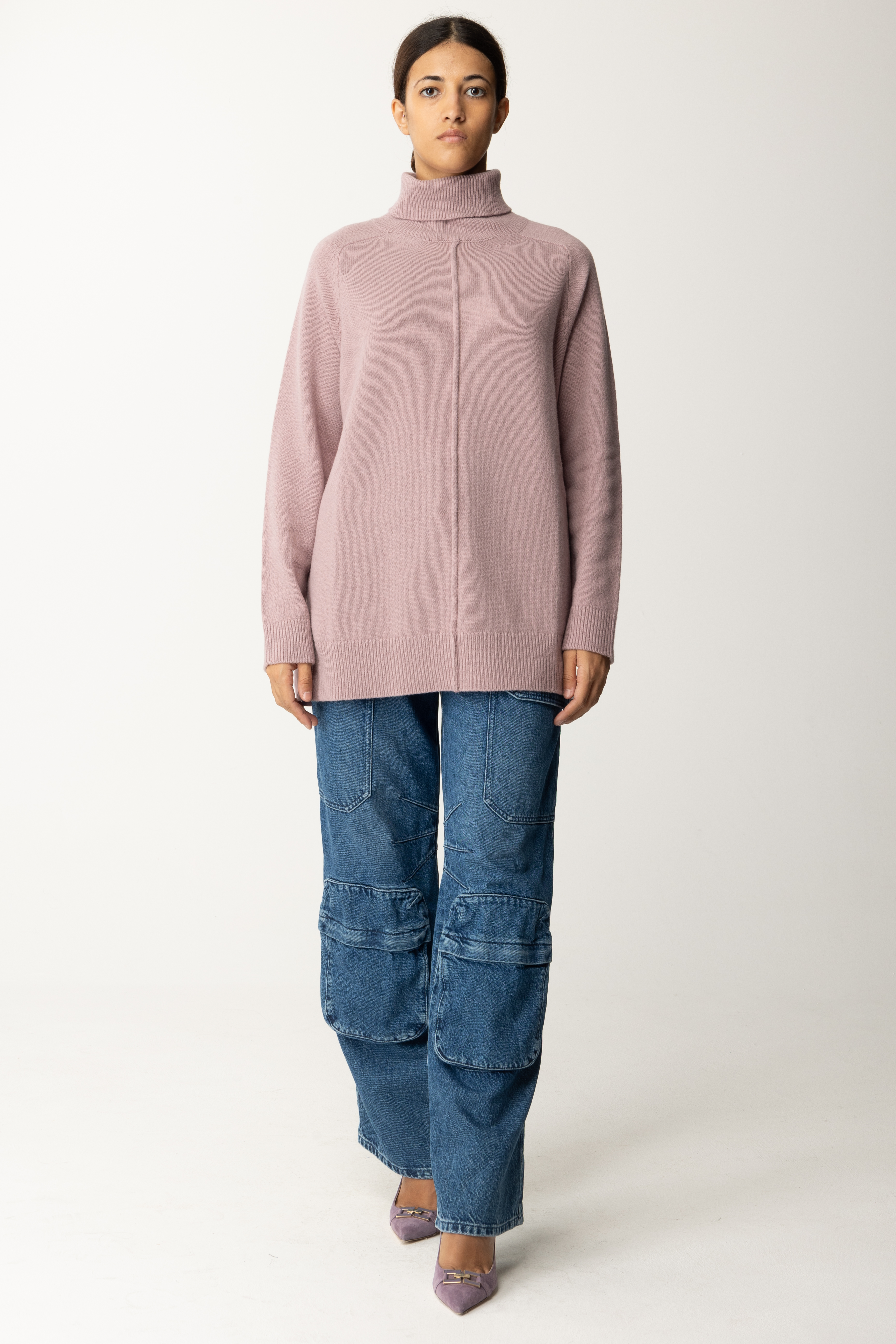 Preview: Semicouture Wool turtleneck with slit on the back BERRY