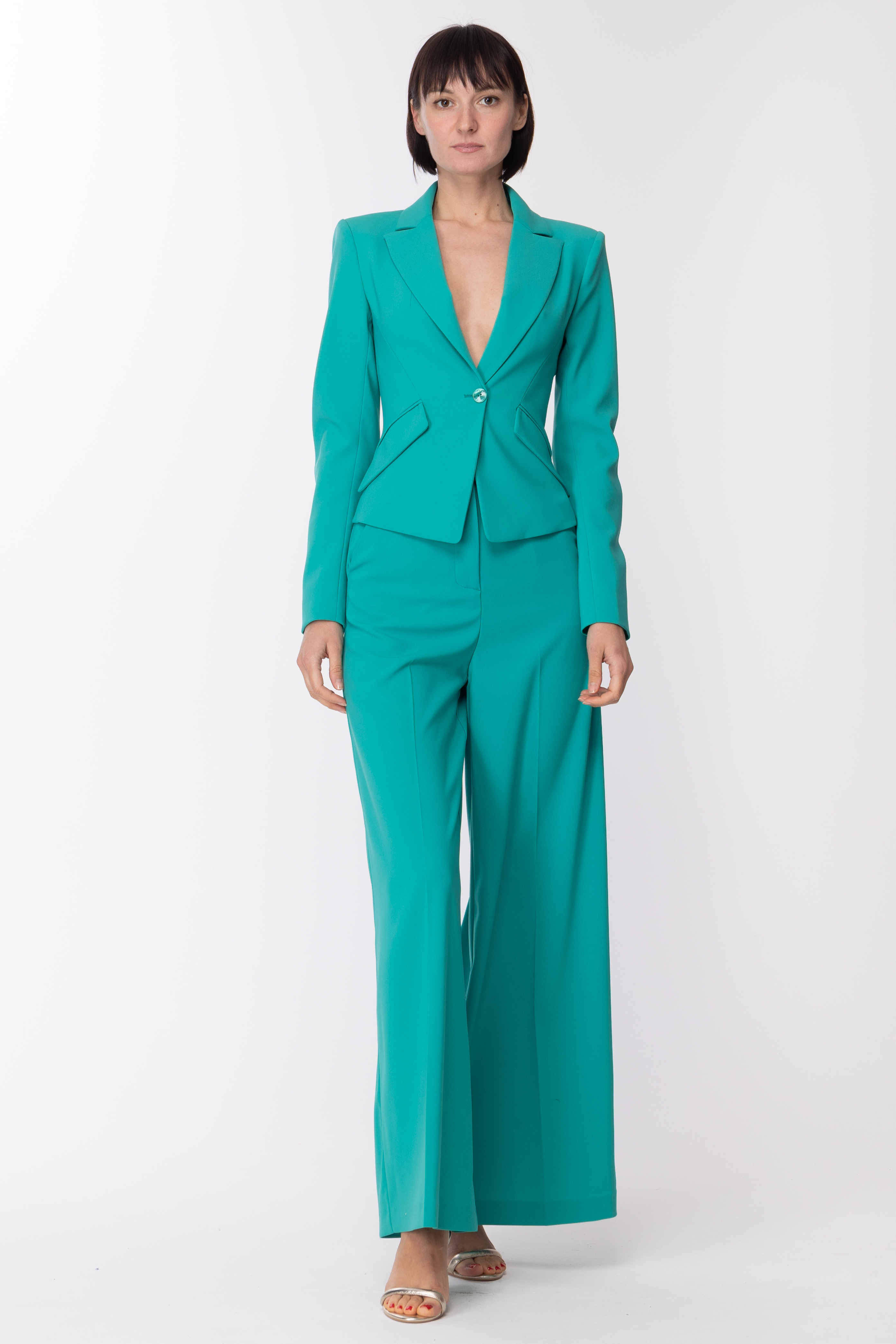 Preview: Patrizia Pepe Single-breasted flared jacket Illusion Green