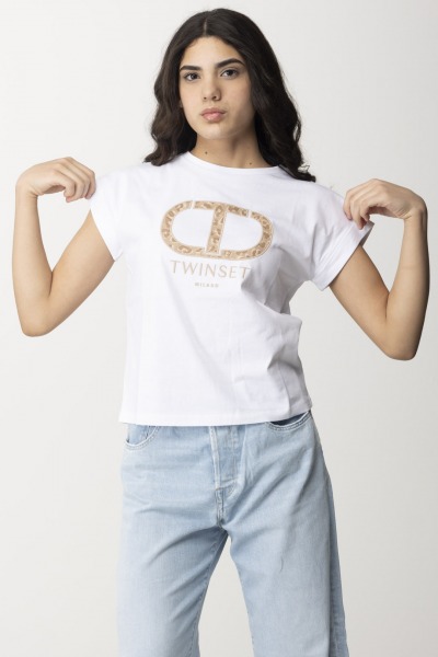 Twin-Set  T-Shirt mit aufgesticktem Oval T-Logo 241TT2142 BIANCO OTTICO