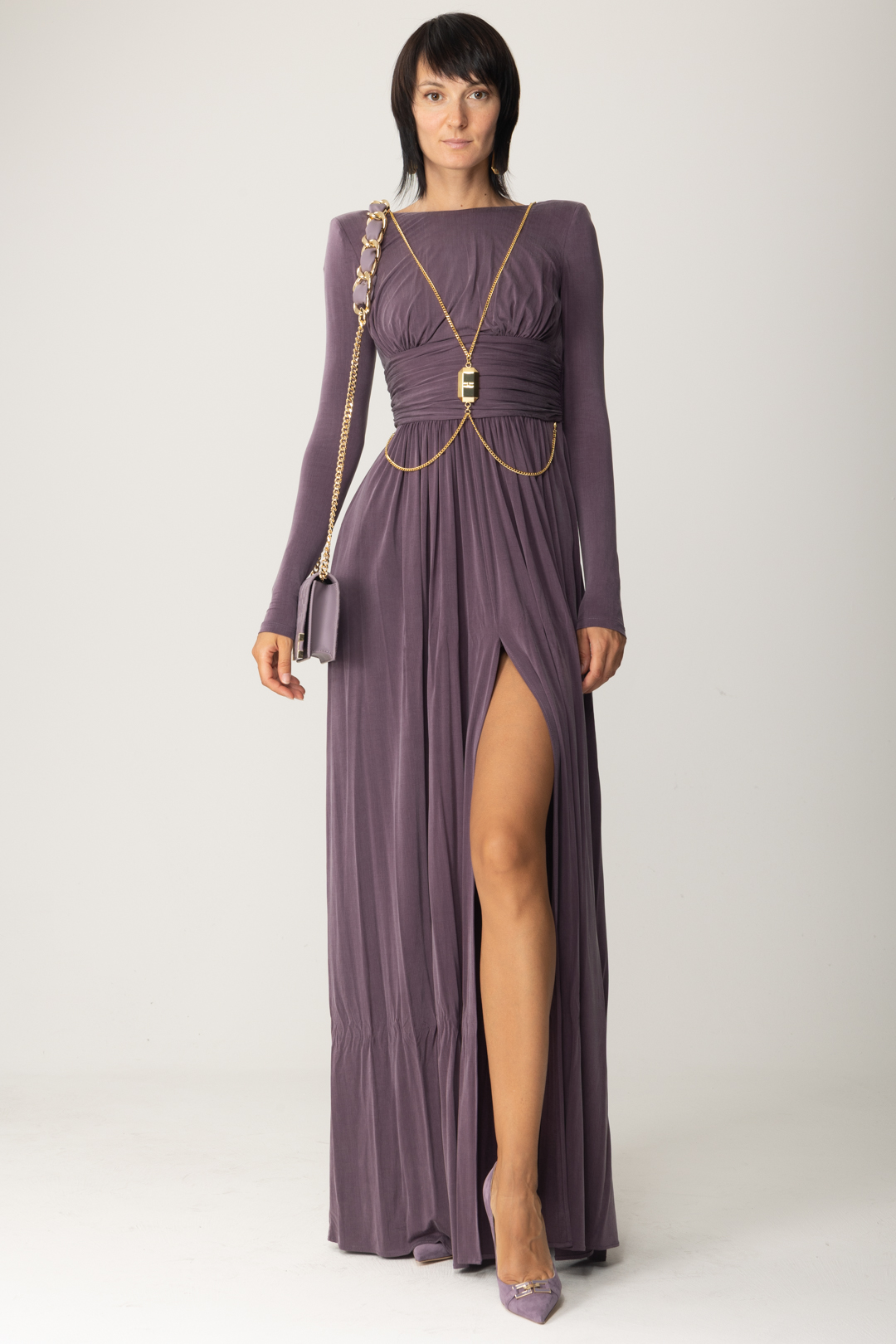 Preview: Elisabetta Franchi Red carpet dress with jewel PRUGNA