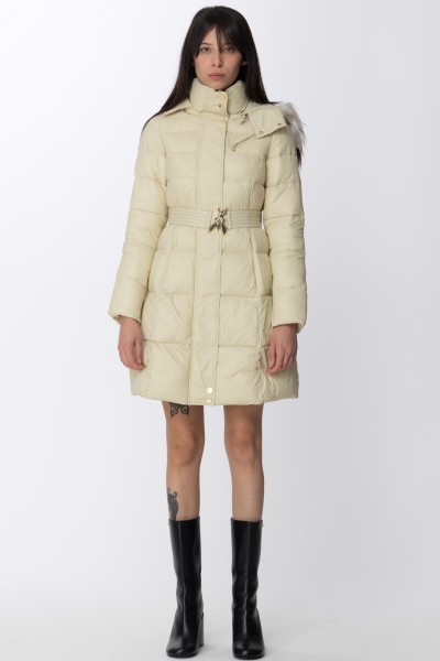 Patrizia Pepe  Down jacket with belt and fur 2O0047 A9M1 Buttery White