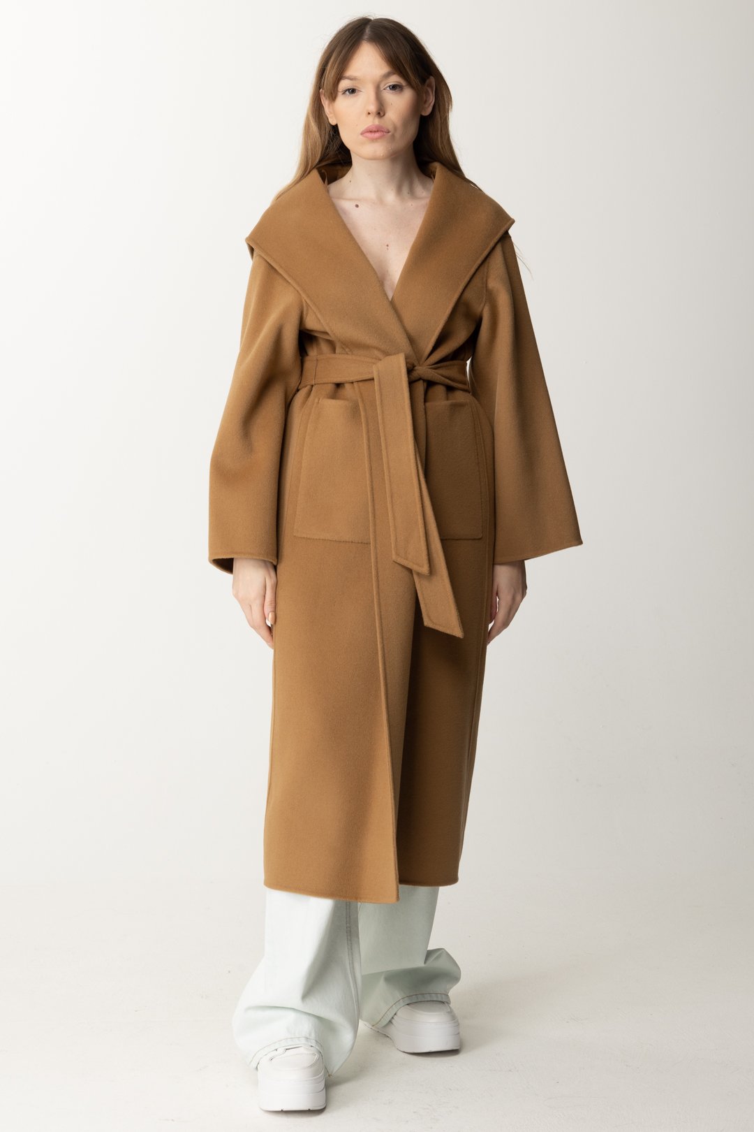 Preview: Pinko Long wool coat with hood CAMMELLO MOCACCINO