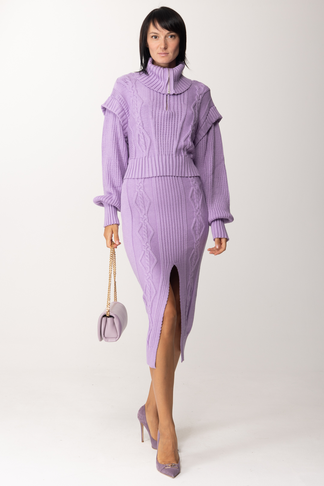 Preview: Patrizia Pepe Sweater with zip Mystical Lilac