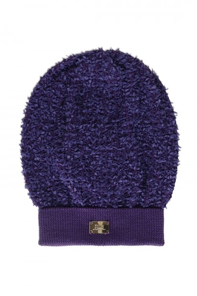 ELISABETTA FRANCHI BAMBINA  Knitted cap with logo plaque EFCP012CFL0058401 CANDY VIOLET