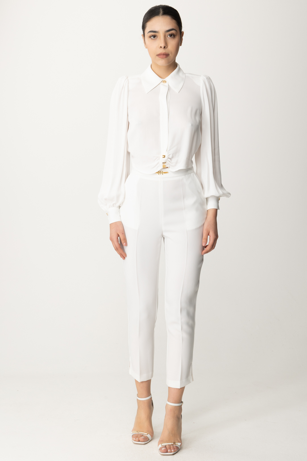 Preview: Elisabetta Franchi Logo waist trousers with slits Avorio
