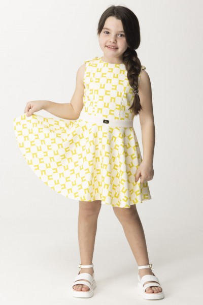 ELISABETTA FRANCHI BAMBINA  Sleeveless Dress with Cubic CC Print EFAB5230GA008.D261 BUTTER/CEDA