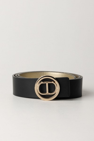 Twin-Set  Reversible Belt with Logo Buckle 241TO5550 BIC.NERO/ORO