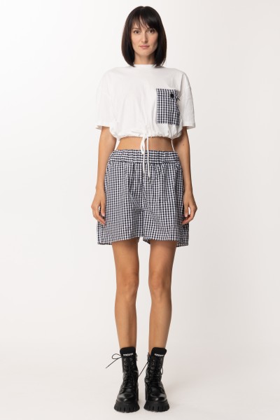 Twin-Set  Crop T-shirt with drawstring and Vichy pocket 221AT2254 BIC.OFF WHITE/NERO