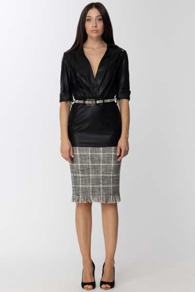 Elisabetta Franchi  Faux leather and tweed midi skirt GO18693E2 Nero