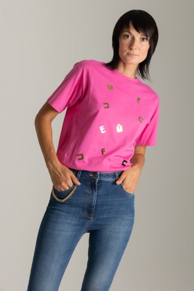 Elisabetta Franchi  Camiseta con placas de letras MA46N36E2 PINK FLUO