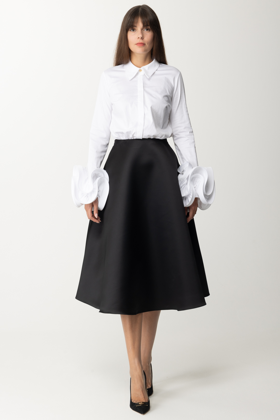Vista previa: Elisabetta Franchi Vestido con camisa y falda ancha. Bianco/Nero