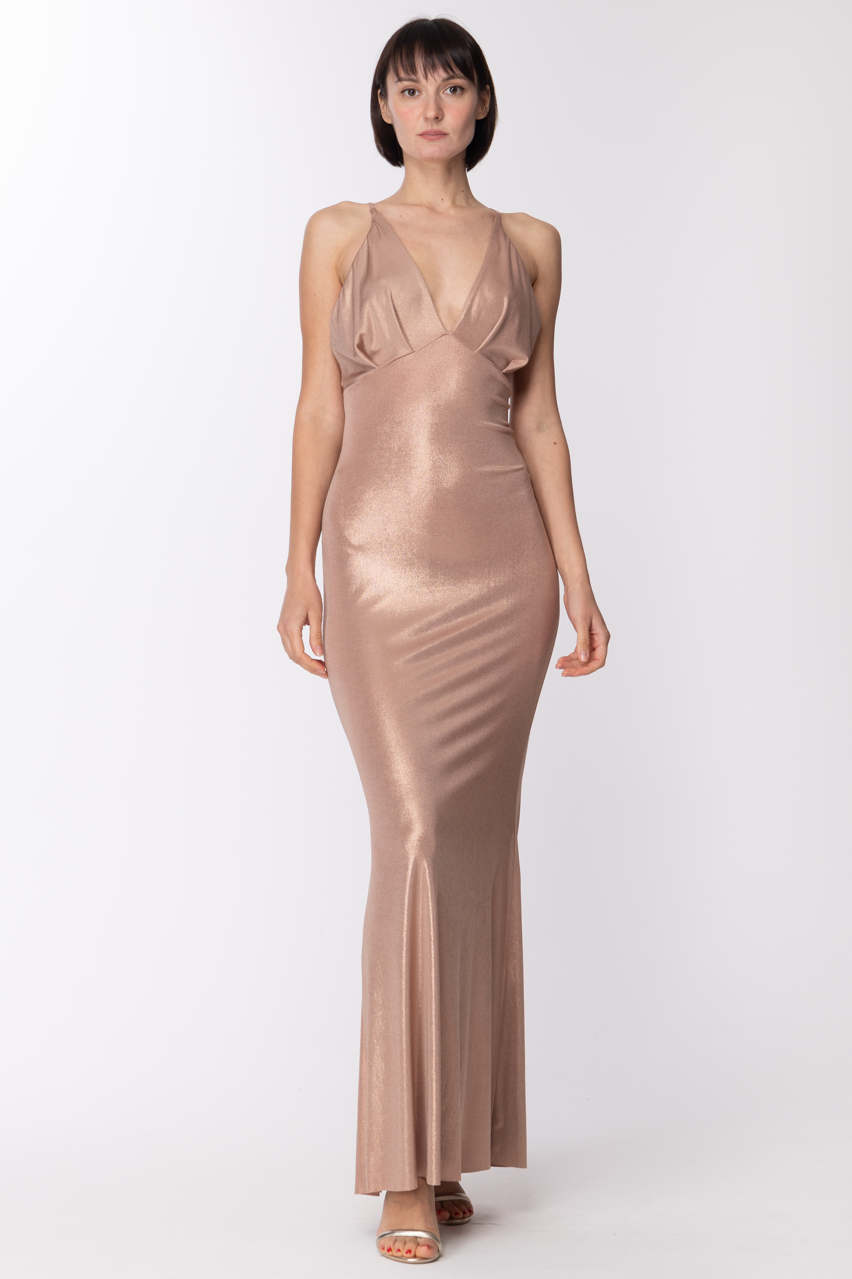 Preview: Dramèe Laminated mermaid long dress BEIGE GOLD