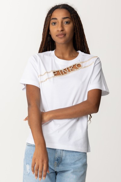 Pinko  T-shirt with Front Opening and Rhinestone Logo 101610 A12H BIANCO BRILL.