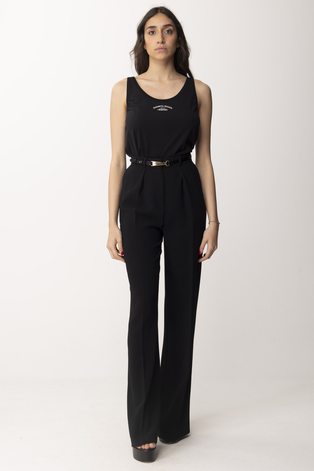 Preview: Elisabetta Franchi Straight trousers with belt Nero