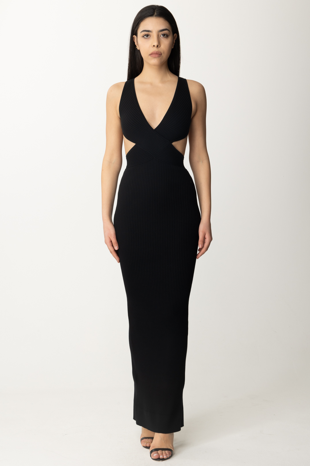 Preview: Elisabetta Franchi Red Carpet Dress in Knit with Cut-Out Nero