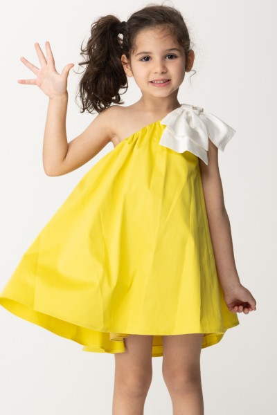 ELISABETTA FRANCHI BAMBINA  Sun dress with one-shoulder design and bow EFAB5040CA248.D345 CEDAR/IVORY