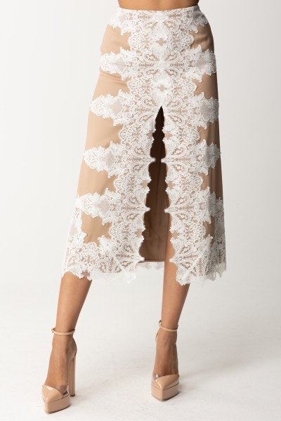 Elisabetta Franchi  Viscose midi skirt with lace GO04537E2 NUDO/BURRO