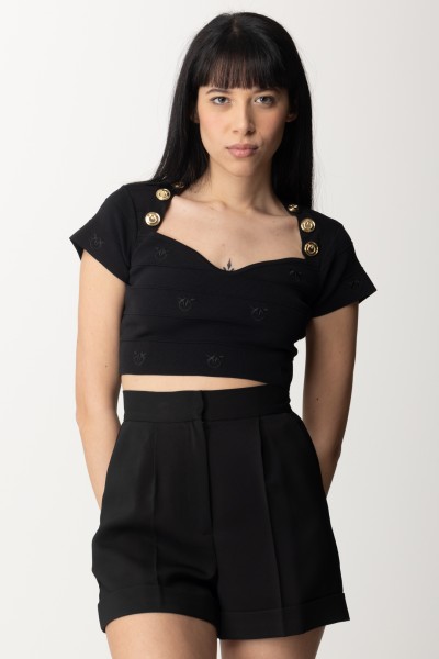 Pinko  Crop Top with Buttons and Logo Pattern 102882 A1LK Z99