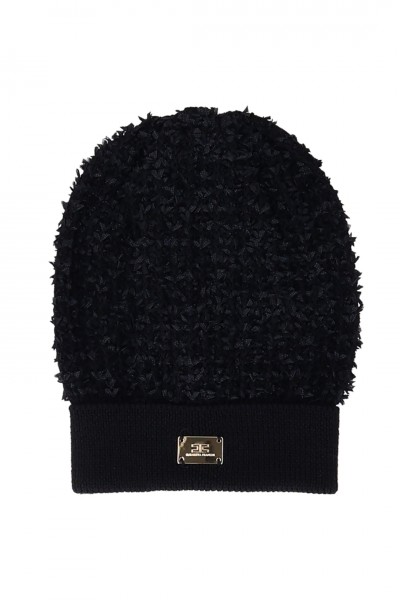 ELISABETTA FRANCHI BAMBINA  Knitted cap with logo plaque EFCP012CFL005N000 NERO