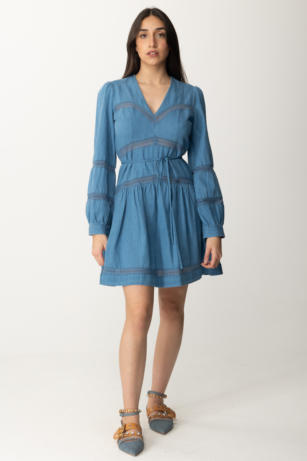 Preview: Twin-Set Mini denim dress with cutouts and embroidery DENIM MEDIO