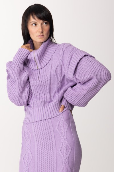 Patrizia Pepe  Oversize&#039;owy sweter zapinany na zamek 2K0203 K140 MYSTICAL LILAC