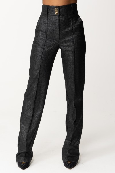 Elisabetta Franchi  High-Waisted Laminated Tweed trousers PA01837E2 NERO