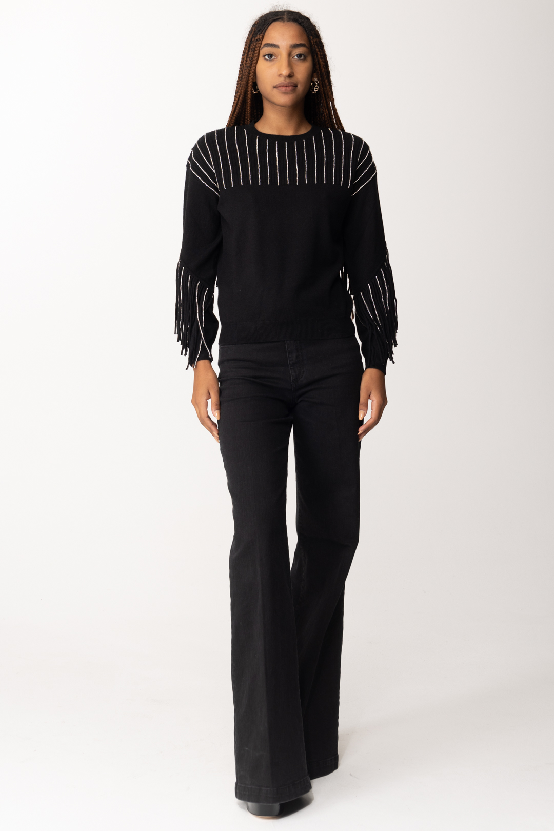 Preview: Pinko Pullover with Fringes and Rhinestones NERO LIMOUSINE