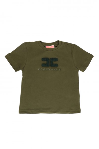 ELISABETTA FRANCHI BAMBINA  T-shirt con logo ricamato in spugna EFTS1870JE0061179 ARMY