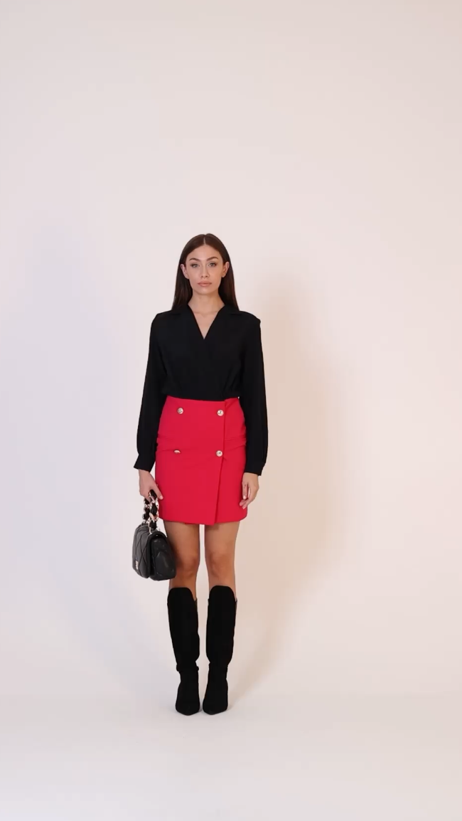 Preview: Simona Corsellini Two-tone mini dress with logo buttons Nero