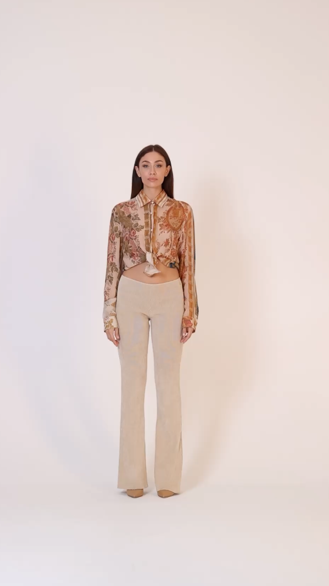 Preview: Just Cavalli Low waist ribbed trousers Nude