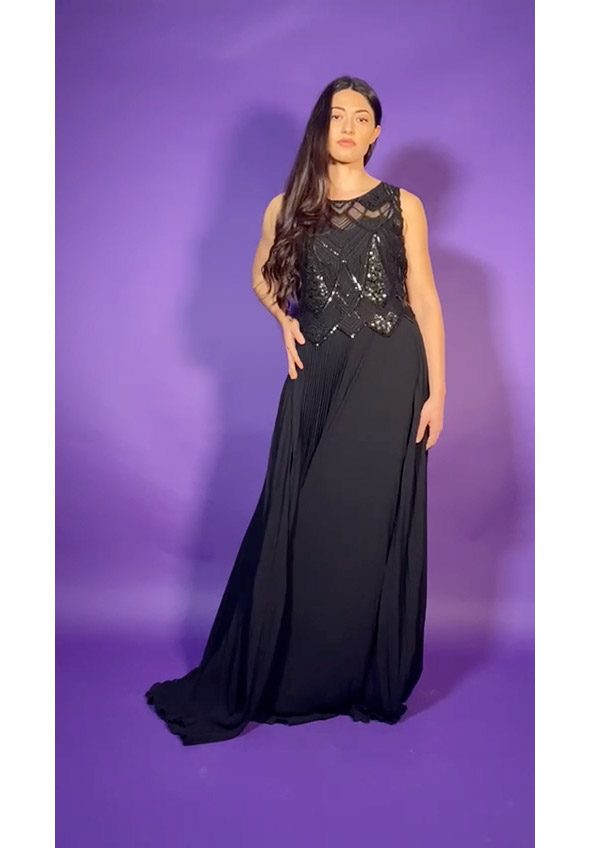 Preview: Fabiana Ferri Pleated long dress with removable embroidered top Nero