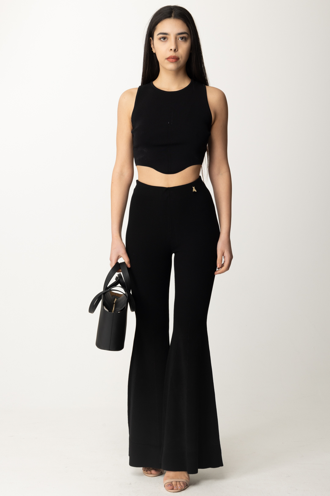 Preview: Patrizia Pepe Knit flare pants with Fly charm Nero