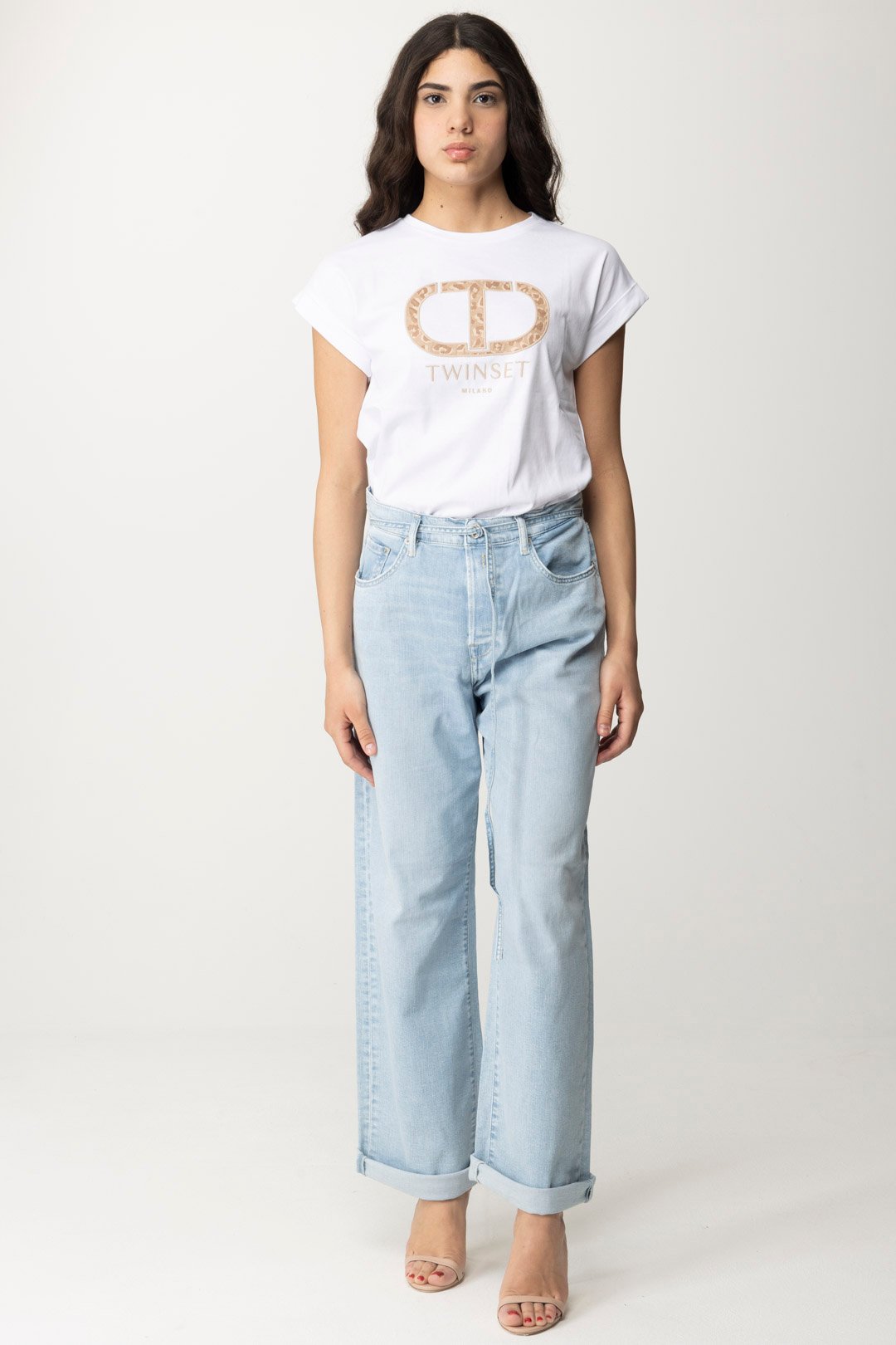Preview: Twin-Set T-shirt with Oval T logo embroidery BIANCO OTTICO