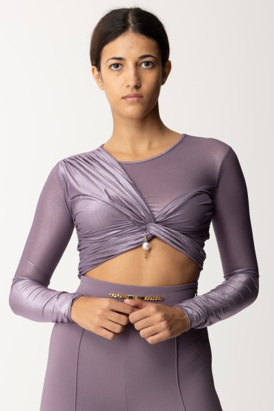 Elisabetta Franchi  Cropped sweater in laminated jersey MD01037E2 CANDY VIOLET