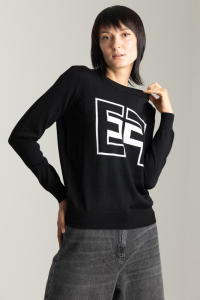 Elisabetta Franchi  Knit pullover with contrasting logo MK67B36E2 NERO/BURRO